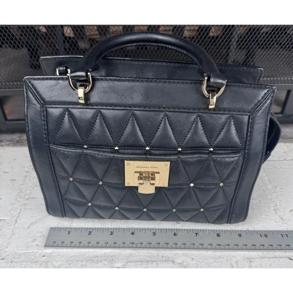 MICHAEL KORS VIVIANNE SOFT LEATHER SMALL‎ SATCHEL MESSENGER PURSE BLACK STUD